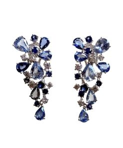 Orecchini Lunati | Orecchini Iris Blu Rievocano Un Bouquet Fiorito Di Diamanti E Zaffiri Blu