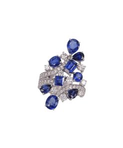 Anelli Lunati | Anello Tralcio Blu Anello In Zaffiri Blu E Diamanti Della Collezione Floral